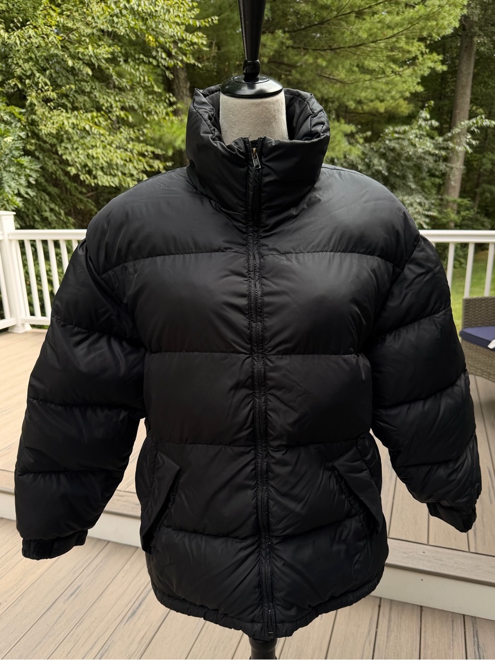Lands End Womens Medium 10-12 Black Puffer Jacket Full Zip